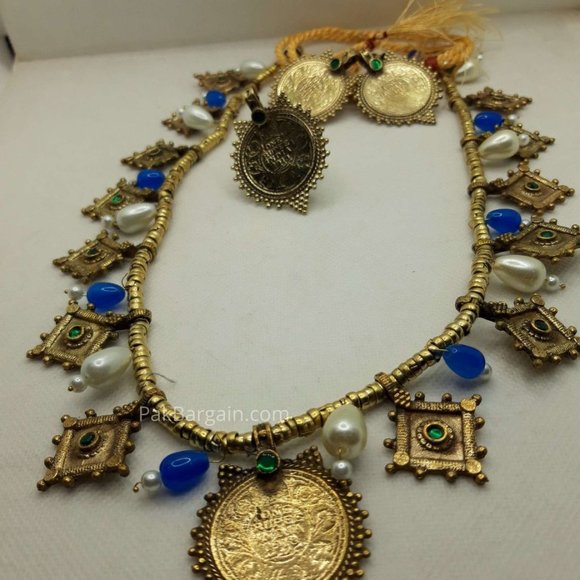 Afghan Tribal Vintage Hasli Pearls Choker Necklace With Coins Earrings and Ring - Picture 12 of 18